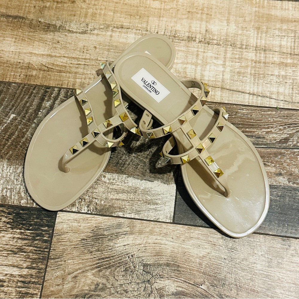 Valentino Nude Sandals with Gold Studs